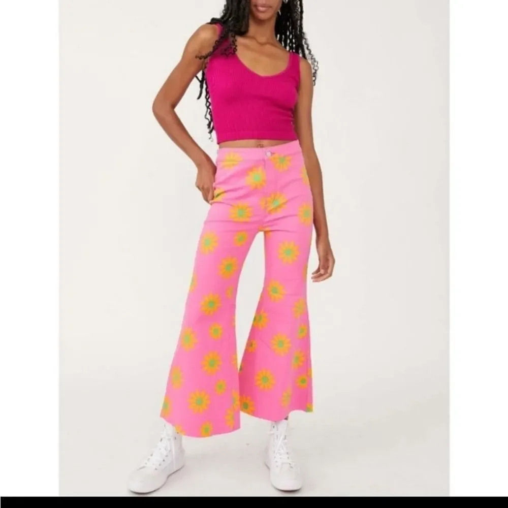 Free People Youthquake Crop Flared Jeans in Lipstick Combo GROOVY
